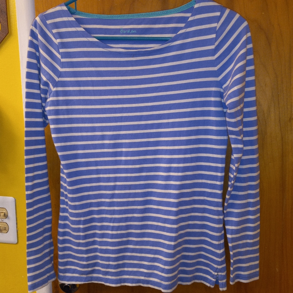 Boden Blue and White Striped Long Sleeve Tee